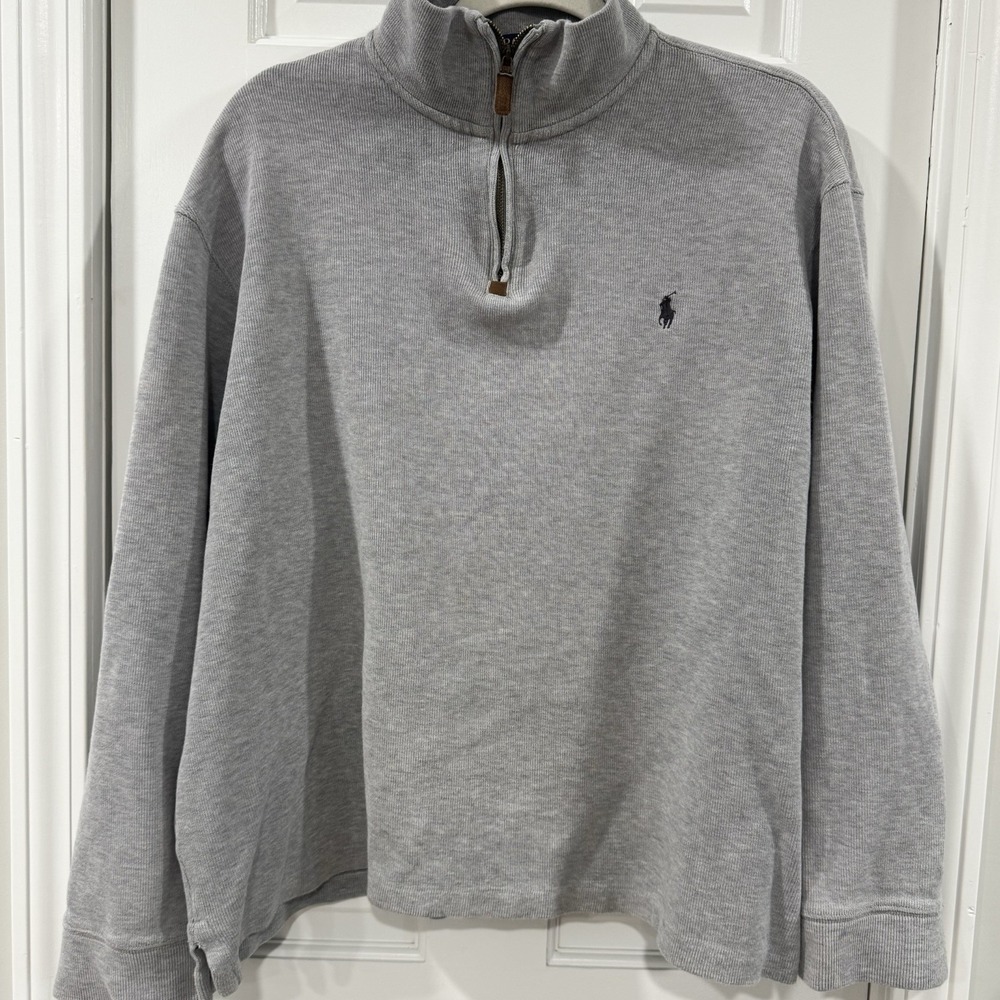 Polo Ralph Lauren Pima Cotton 1/4 Zip Pullover Men's XL Fits Medium Grey Pony